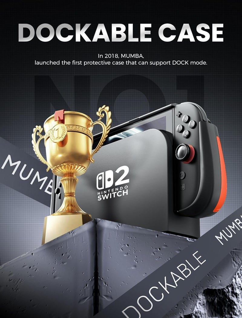 Mumba Dockable for Nintendo Switch 2 Case with Flip Stand, [Titan] Ergonomic Switch 2 Grip Protective Cover Holds 5 Game Cards & 2 TF Cards TPU Accessories and Quick-Release Joy-Con Design (Orange) - Image 2
